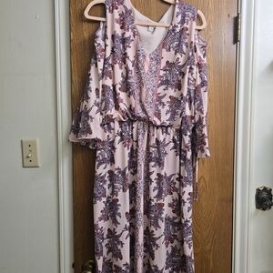 Cato Pink and Purple Paisley Long Sleeve Dress